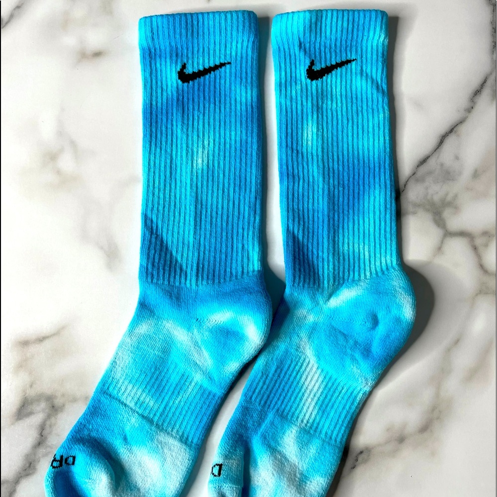 Brand new custom made hand dyed tie-dye Nike socks.